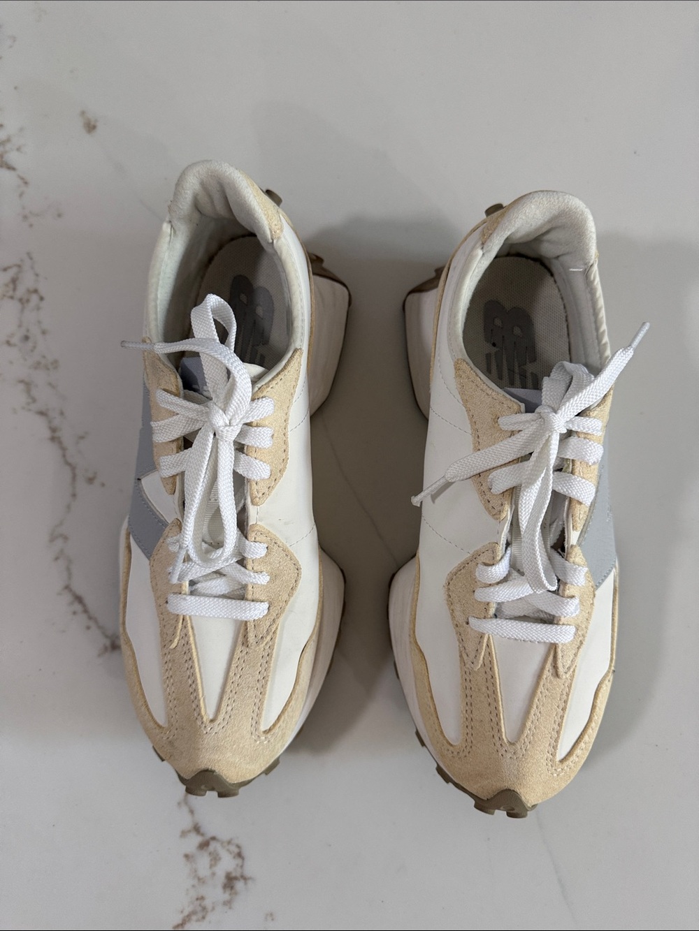 New Balance Women's White and Beige Retro-Style Sneakers
